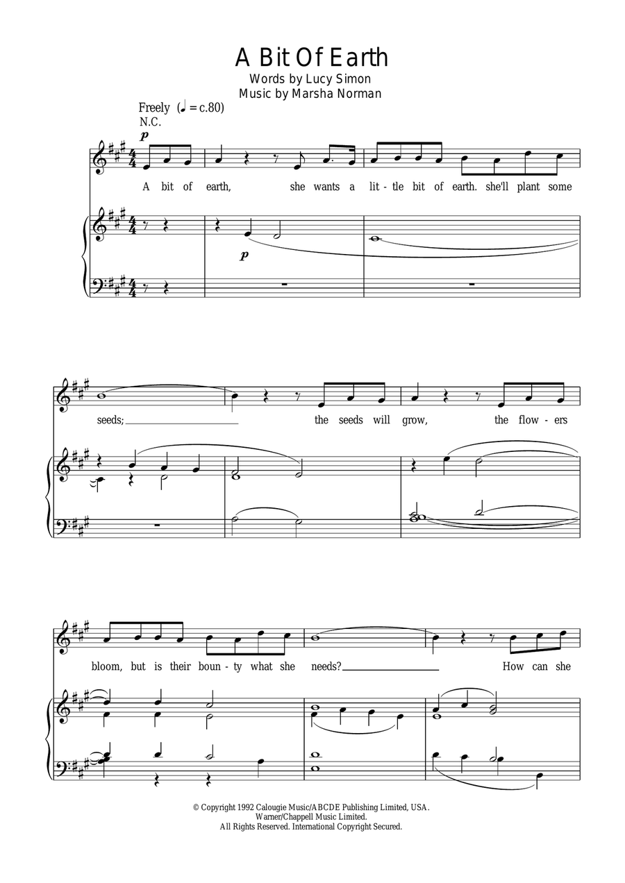 A Bit Of Earth Piano, Vocal scores gallery preview page 1