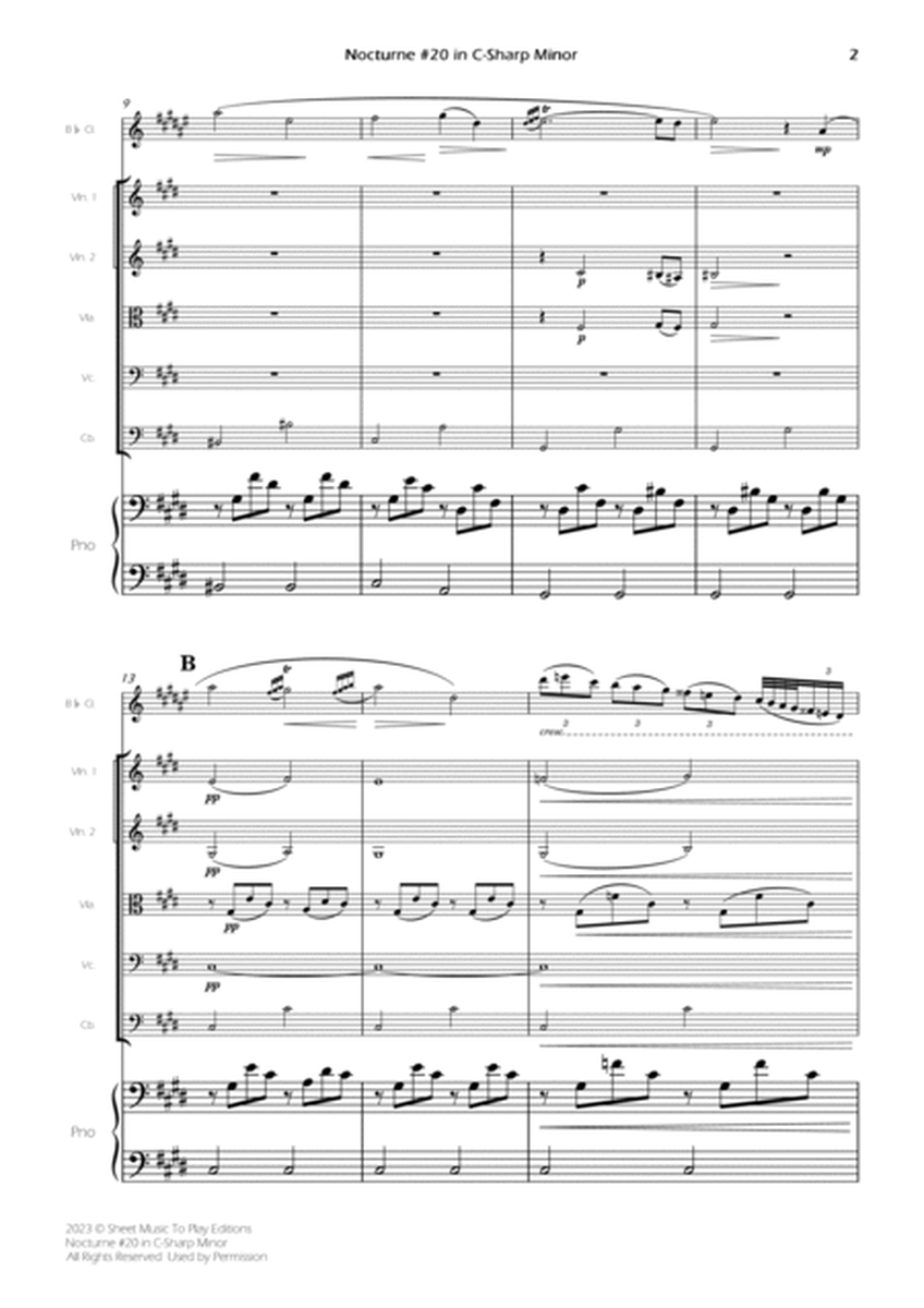 Nocturne No.20 in C Sharp minor - Clarinet Solo, Strings and Piano (Full Score) - Score Only image number null