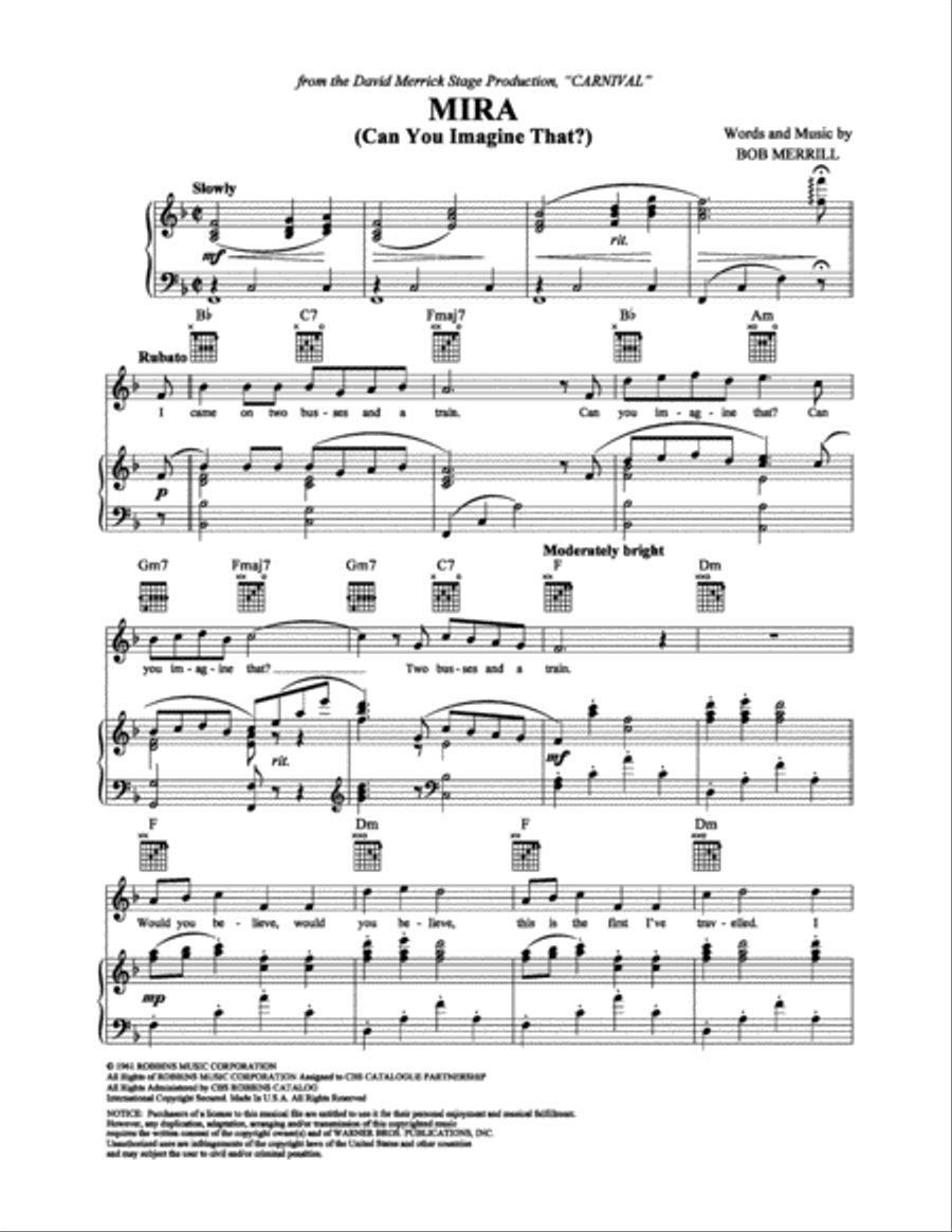 Mira (Can You Imagine That?) Piano, Vocal, Guitar scores gallery preview page 1