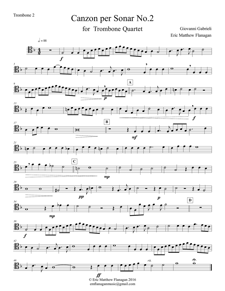 Canzon per Sonar No. 2 for Trombone Quartet Trombone Quartet scores gallery preview page 2