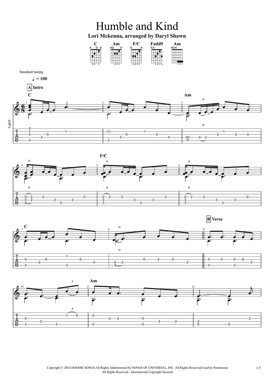 Humble And Kind Guitar Tablature scores gallery preview page 2