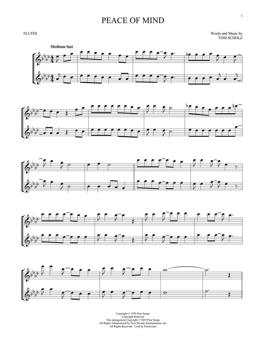 Peace Of Mind Peace Of Mind Flute Duet scores gallery preview page 1