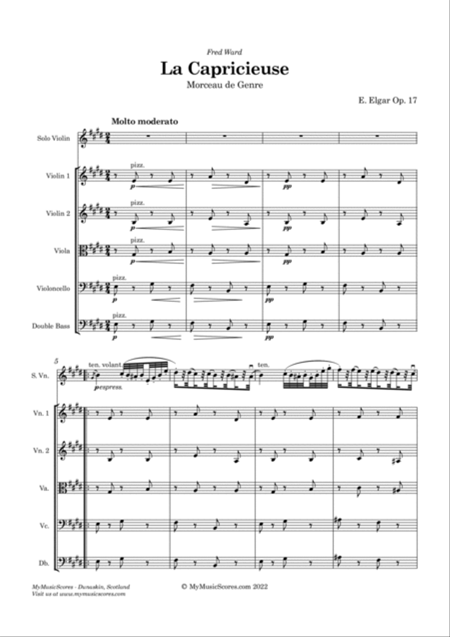 Elgar La Capricieuse Op. 17 for Solo Violin and String Orchestra String Orchestra scores gallery preview page 2