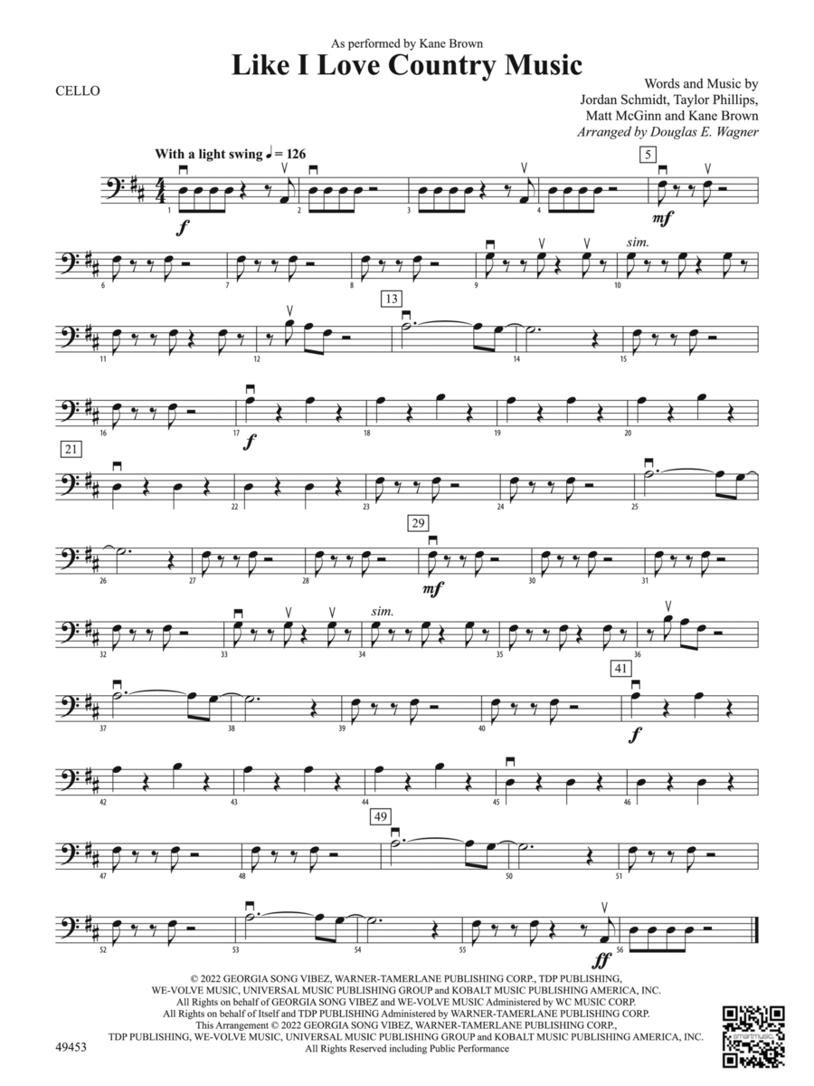 Like I Love Country Music: Cello String Orchestra scores gallery preview page 1