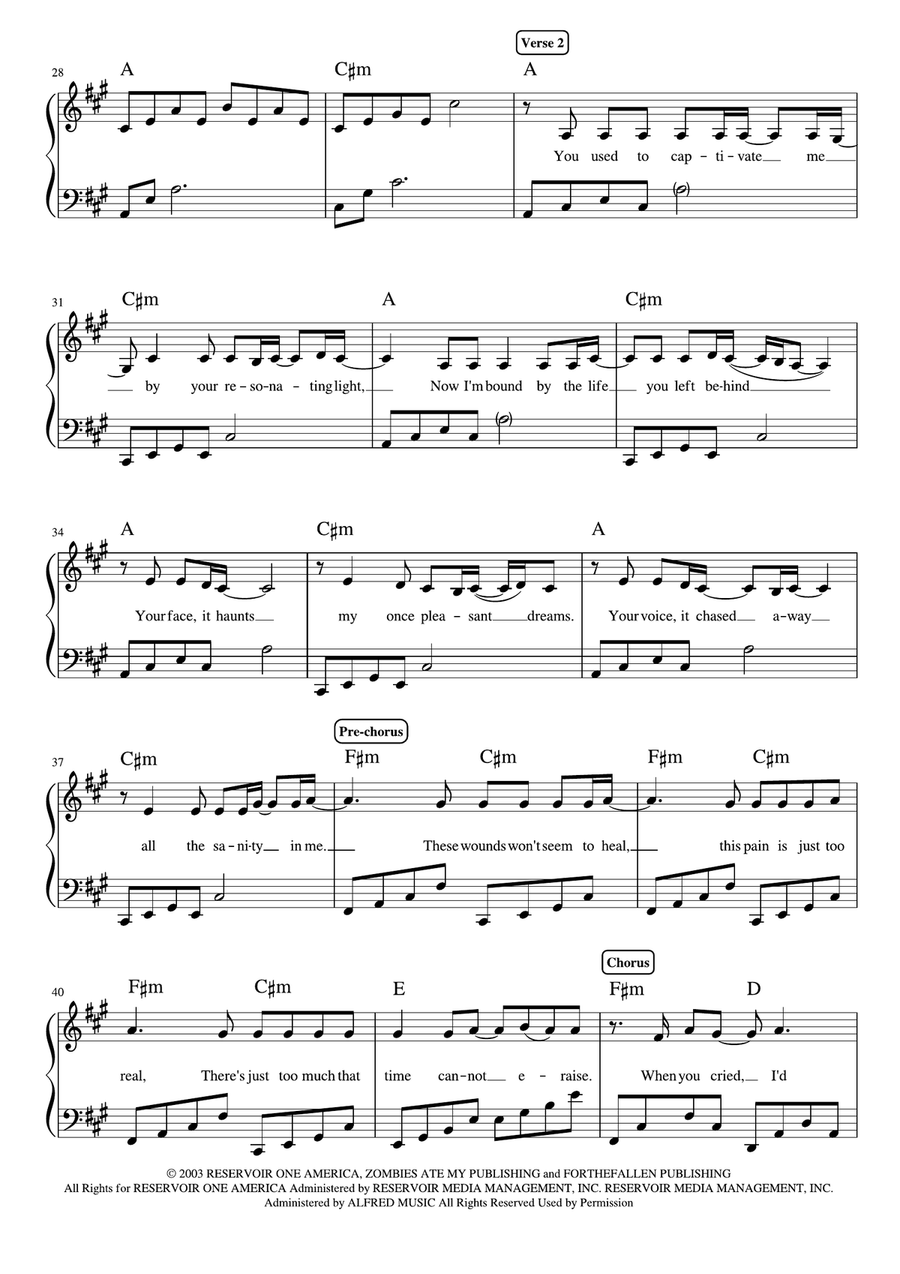 My Immortal Piano Solo scores gallery preview page 3
