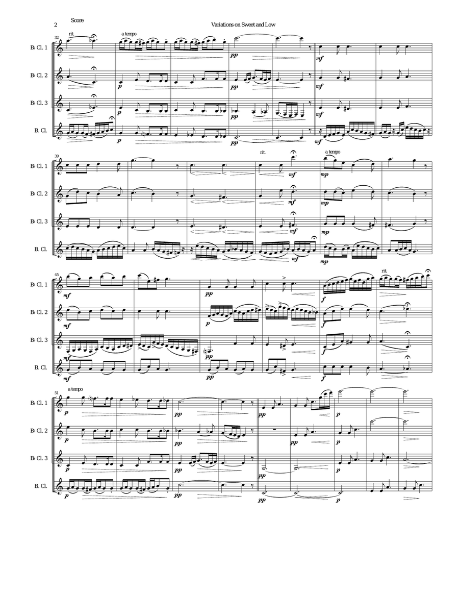 Variations on Joseph Barnby’s Sweet and Low for clarinet quartet Clarinet Quartet scores gallery preview page 2