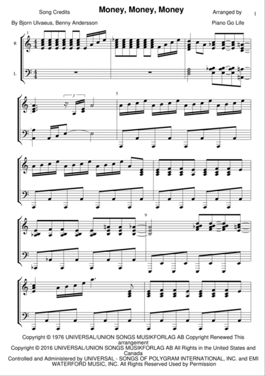 Money, Money, Money Piano Solo scores gallery preview page 1