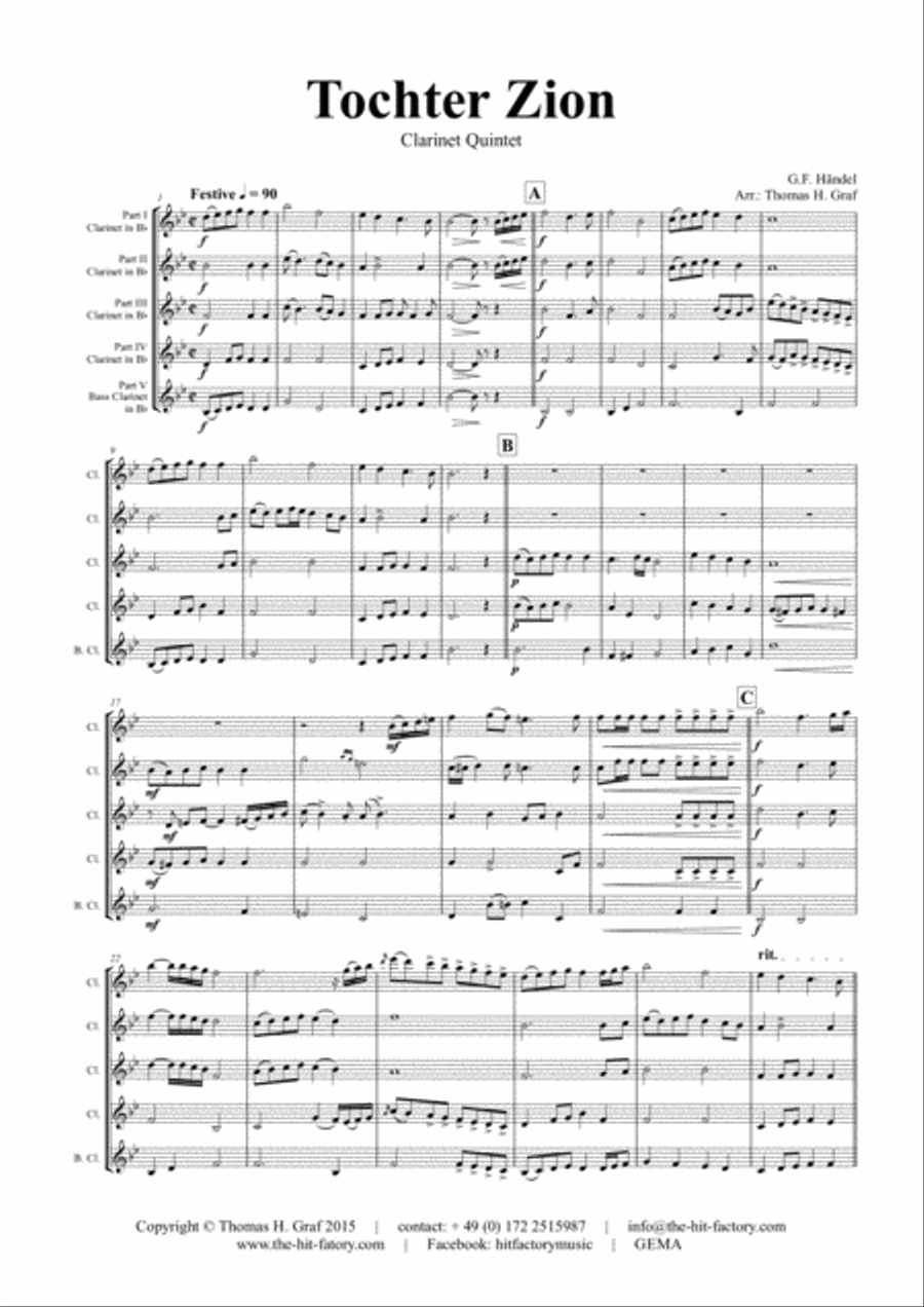 Tochter Zion - Choral & Shuffle - Clarinet Quintet Choir scores gallery preview page 1