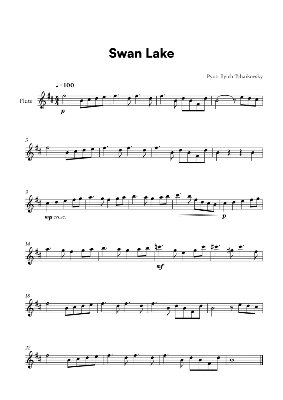 Tchaikovsky - Swan Lake Theme (for Flute Solo) Flute Solo scores gallery preview page 1