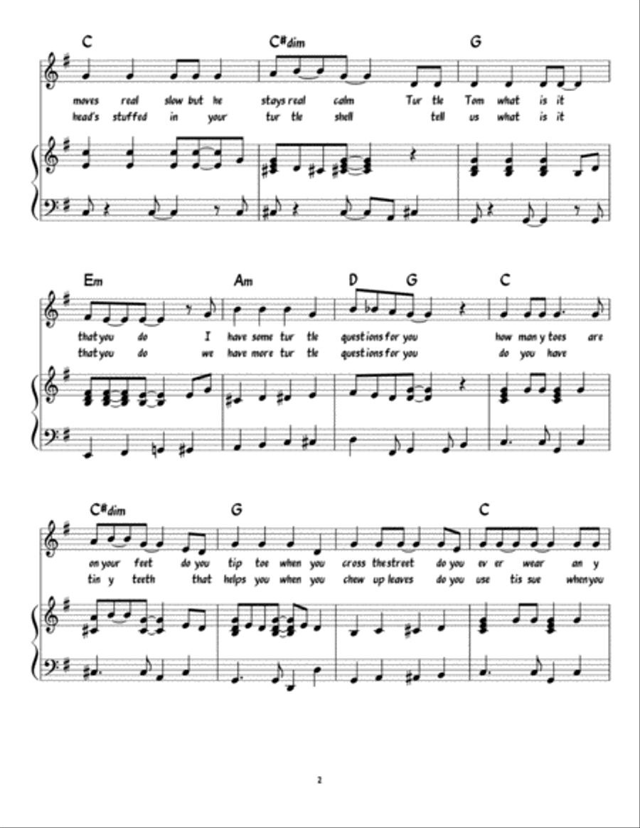 Turtle Tom - Piano/Vocal/Guitar Piano, Vocal, Guitar scores gallery preview page 2