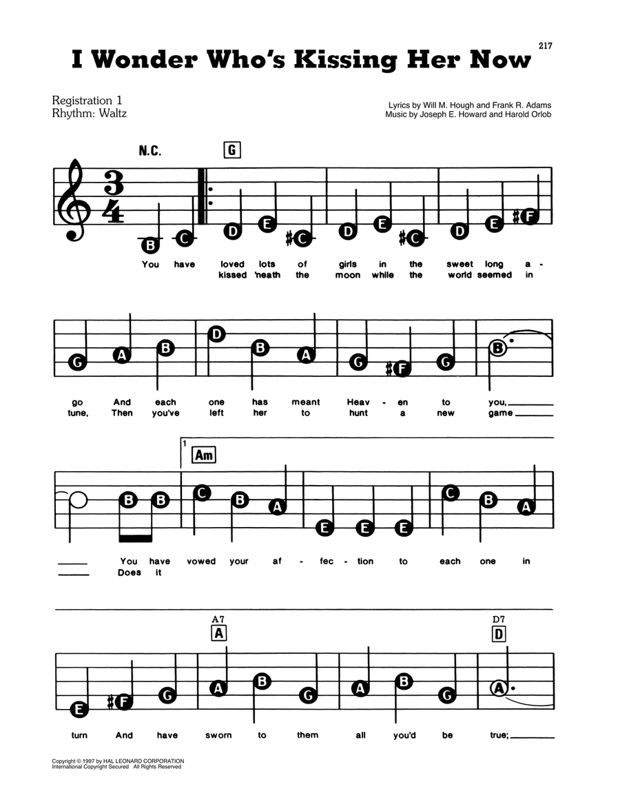 I Wonder Who's Kissing Her Now Electronic Keyboard scores gallery preview page 1