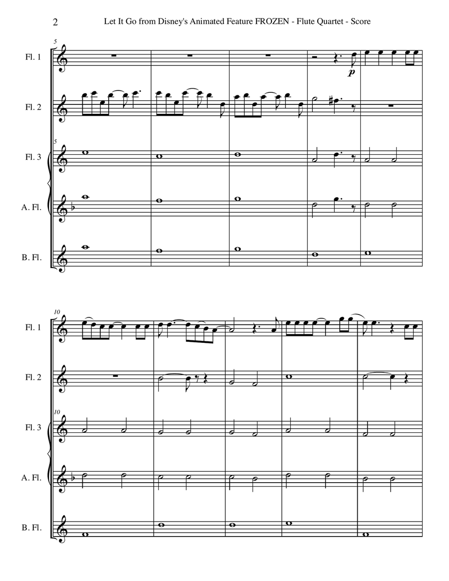 Let It Go (from Frozen) Woodwind Quartet scores gallery preview page 2
