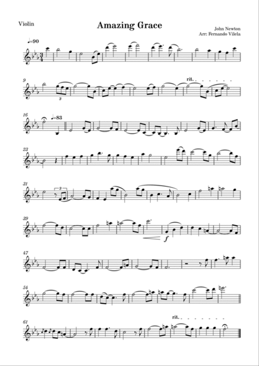 Amazing Grace (piano and violin) - Eb Violin Solo scores gallery preview page 4