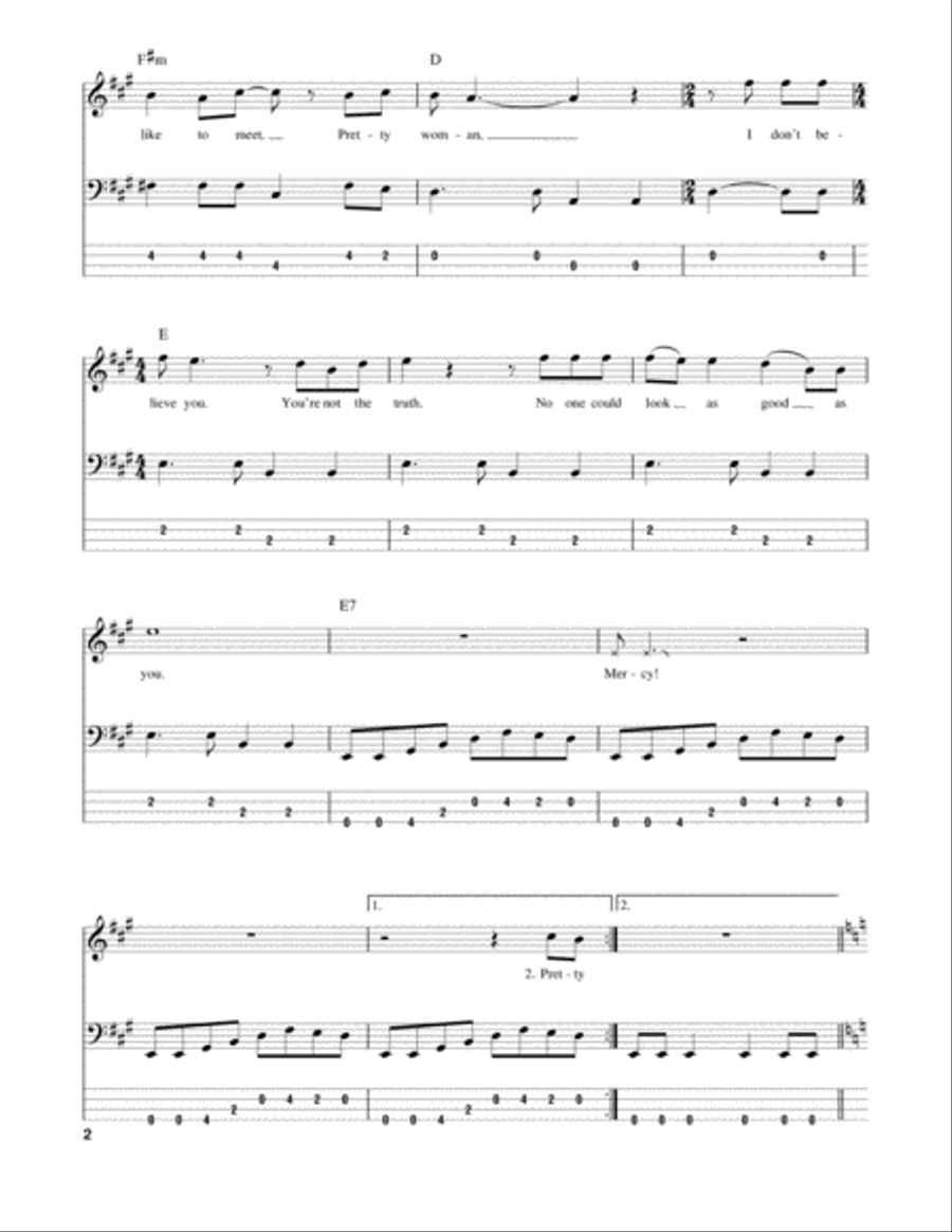 Oh, Pretty Woman Bass Guitar Tablature scores gallery preview page 2