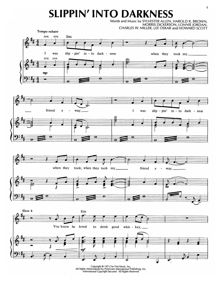 Slippin' Into Darkness Piano, Vocal, Guitar scores gallery preview page 1