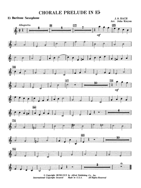 Chorale Prelude in E-Flat: E-flat Baritone Saxophone by Johann Sebastian Bach Concert Band - Digital Sheet Music