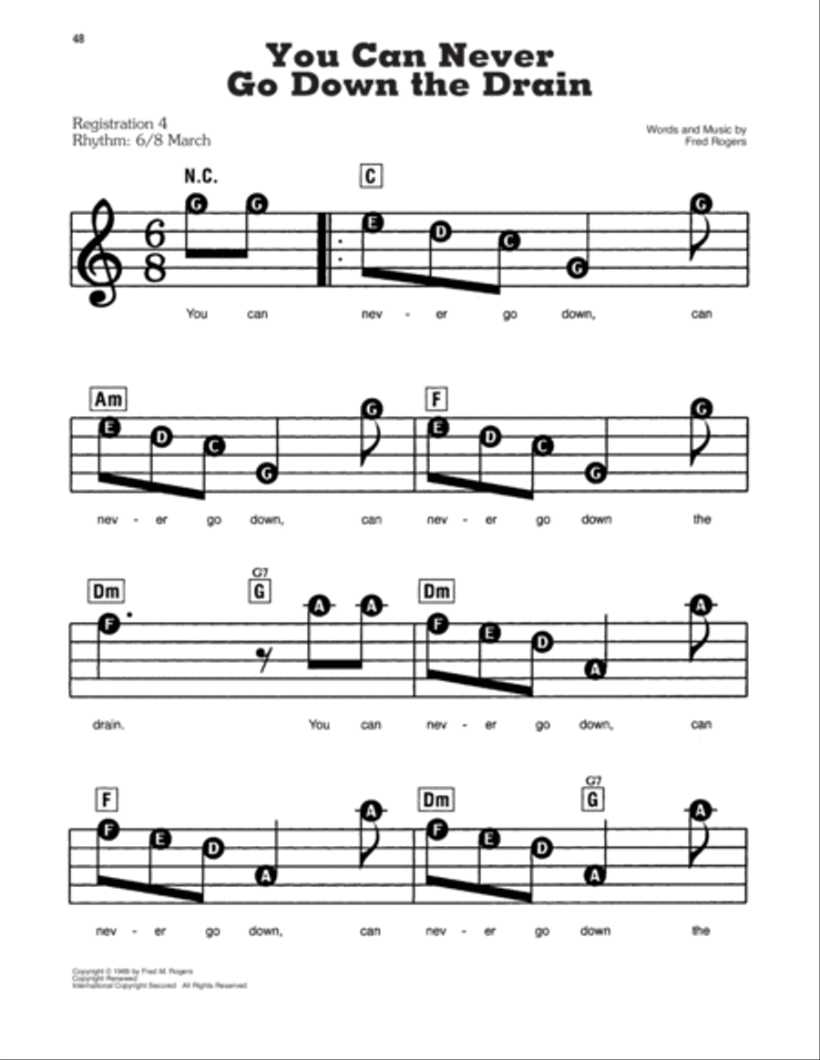 You Can Never Go Down The Drain (from Mister Rogers' Neighborhood) Electronic Keyboard scores gallery preview page 1