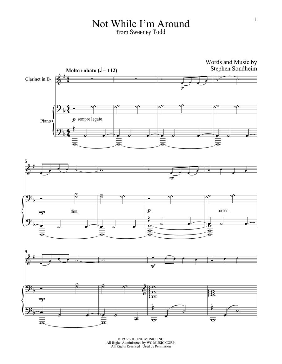 Not While I'm Around (from Sweeney Todd) Clarinet Solo scores gallery preview page 1