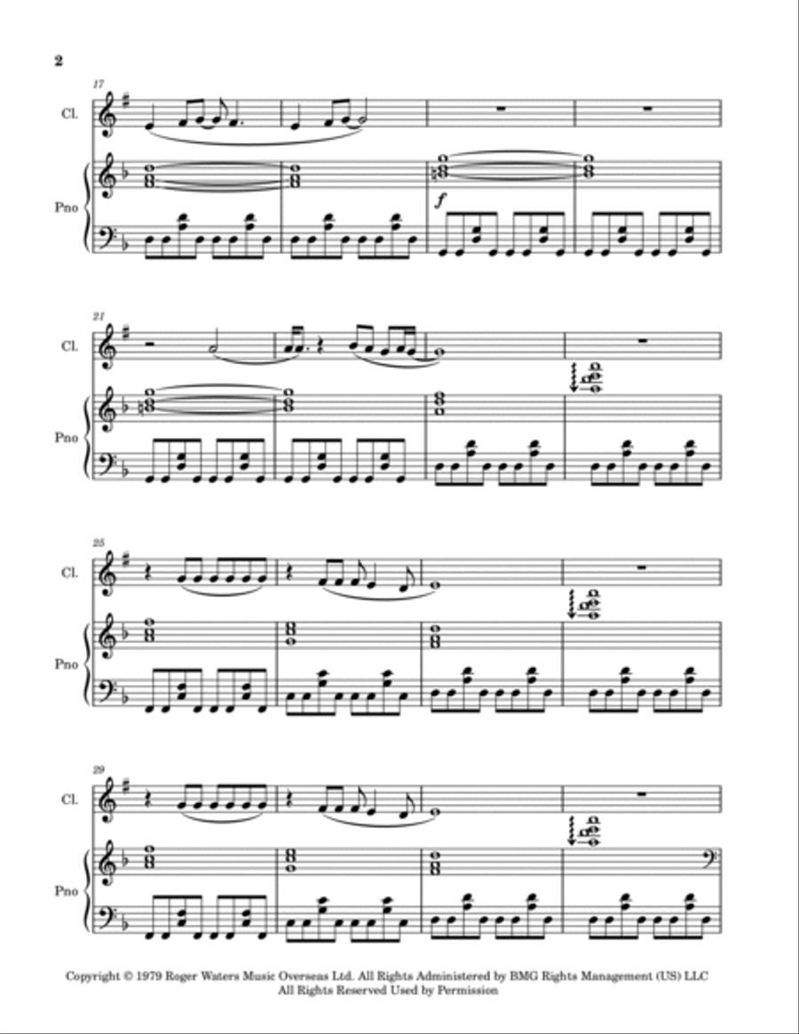 Another Brick In The Wall B-Flat Clarinet scores gallery preview page 2