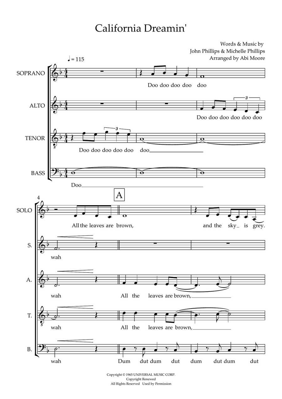 California Dreamin' (arr. Abi Moore) SSATB scores gallery preview page 1