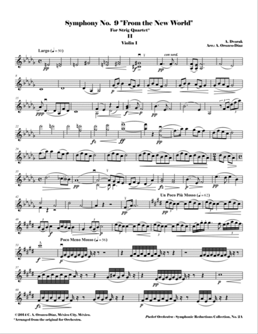 Dvorak - Largo from Symphony No. 9, Op. 95 - Arrangement for String Quartet (PARTS) String Quartet scores gallery preview page 2