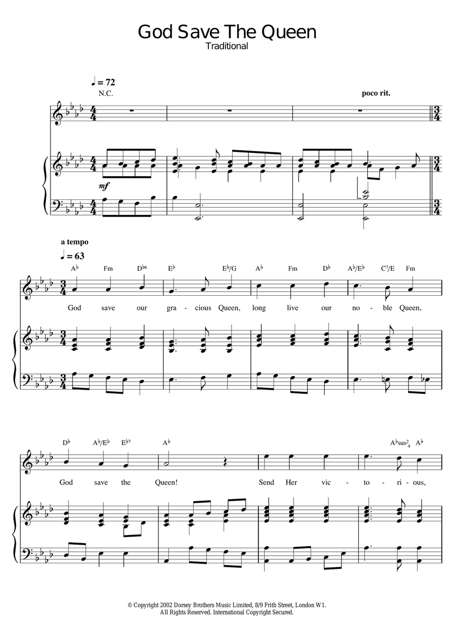 God Save The Queen Piano, Vocal, Guitar scores gallery preview page 1