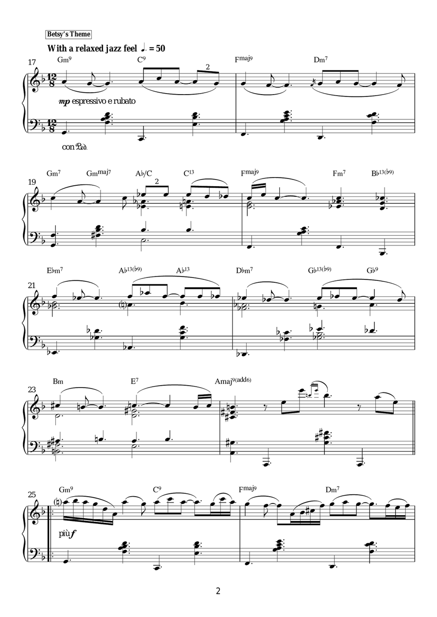 Thank God For The Rain / Betsy's Theme (from Taxi Driver) Piano Solo scores gallery preview page 2