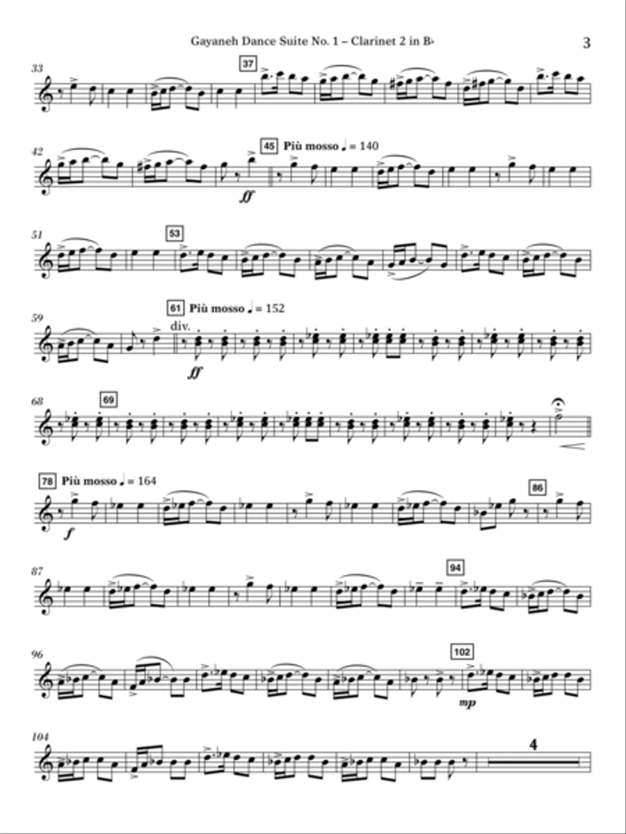 Gayenah Dance Suite No. 1 (Excerpts) (arr. Kenneth Snoeck) - Bb Clarinet 2 Concert Band scores gallery preview page 3