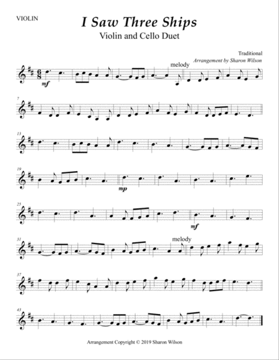 I Saw Three Ships (Violin and Cello Duet) String Duet scores gallery preview page 2