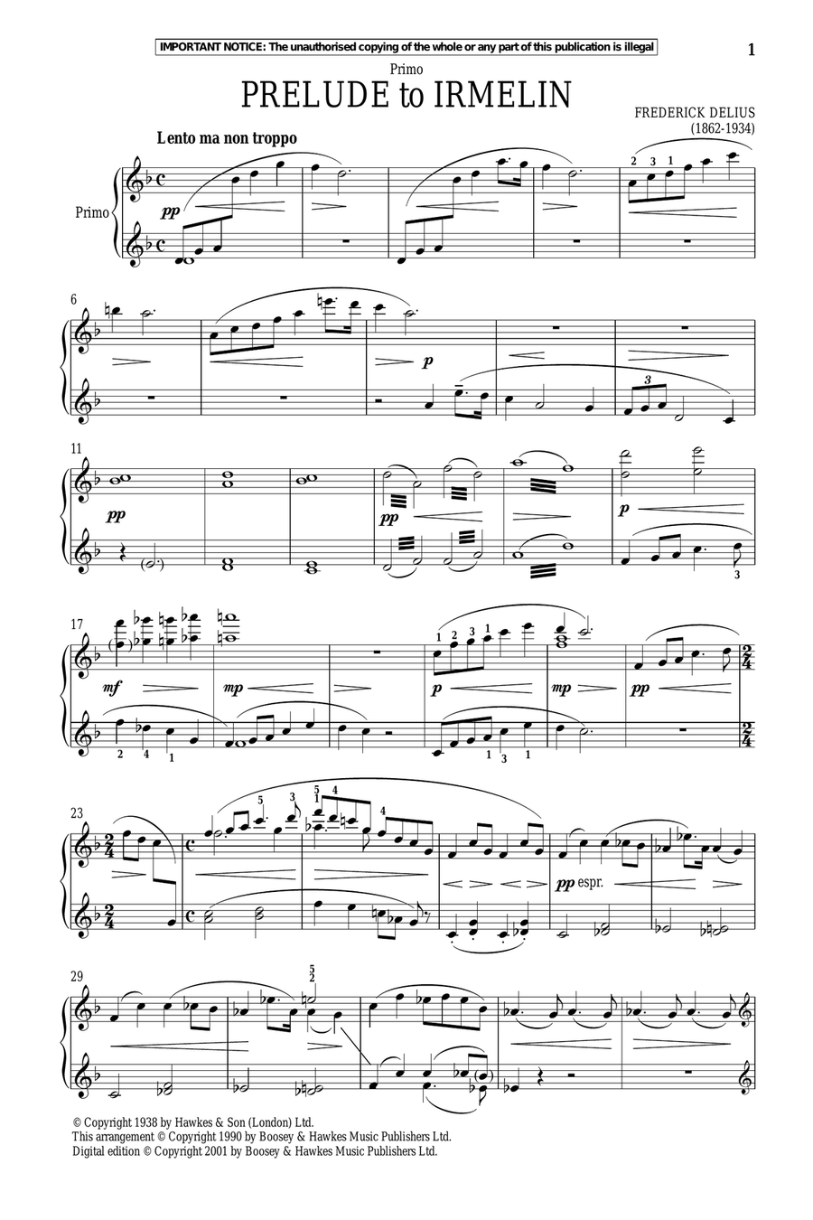 Prelude To Irmelin Piano Duet scores gallery preview page 1