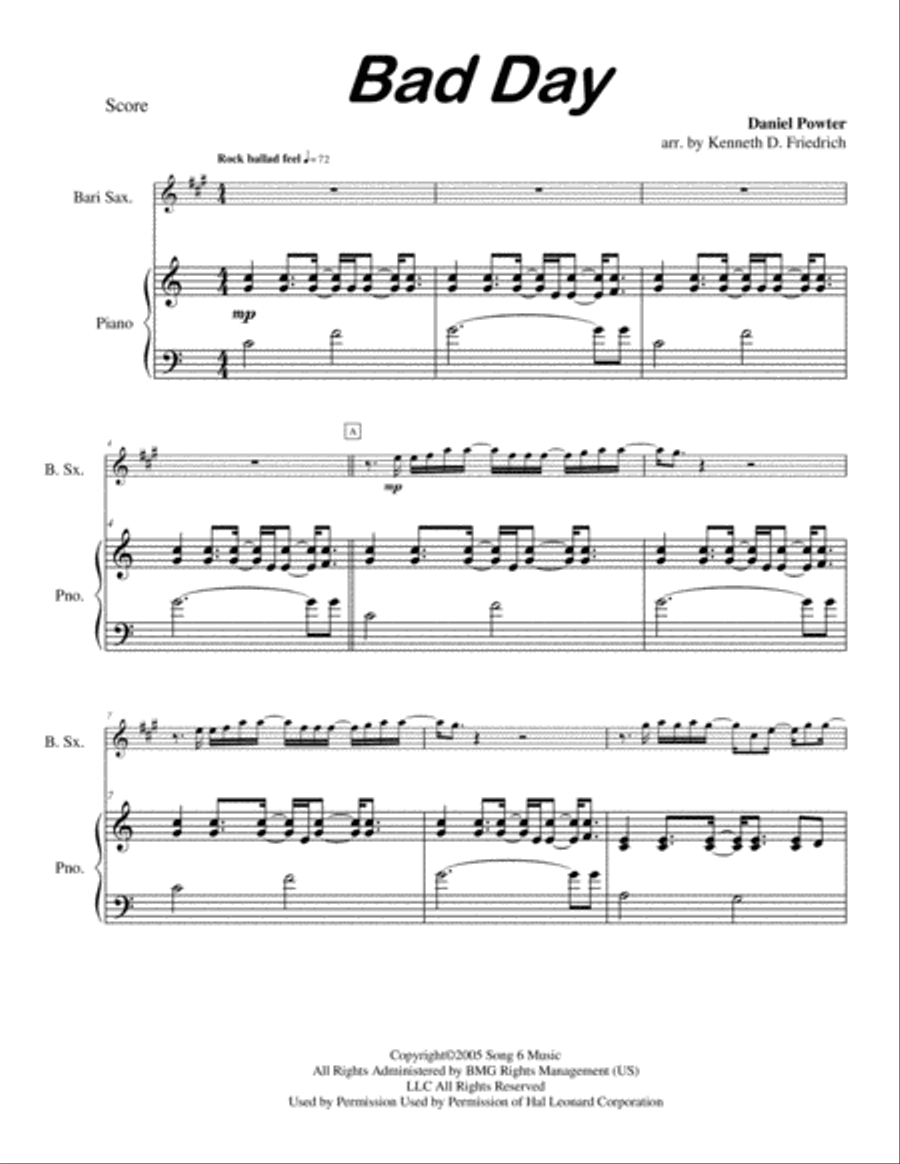 Bad Day Bad Day Baritone Saxophone scores gallery preview page 1