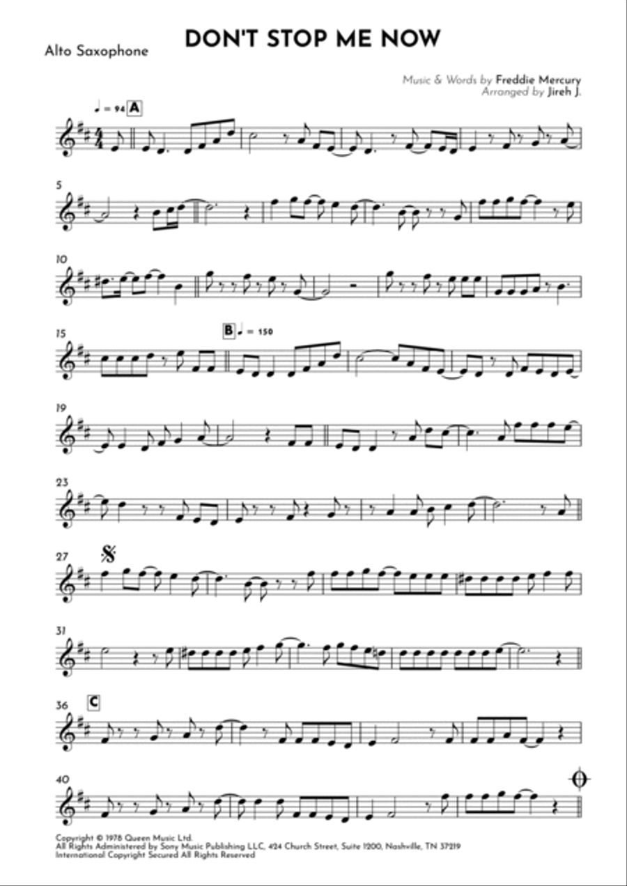 Don't Stop Me Now Alto Saxophone scores gallery preview page 2