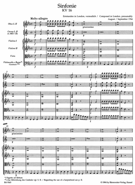 Symphony, No. 1 E flat major, KV 16