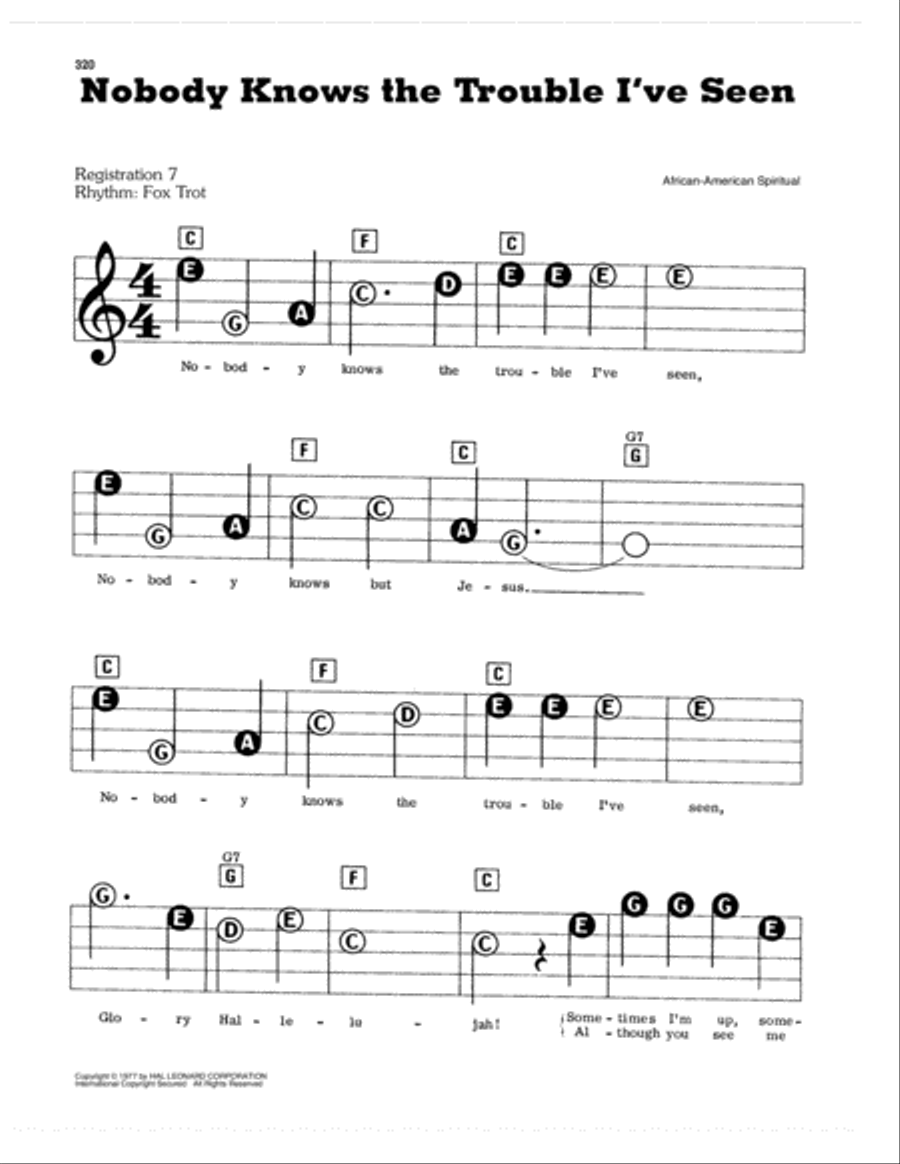 Nobody Knows The Trouble I've Seen Electronic Keyboard scores gallery preview page 1