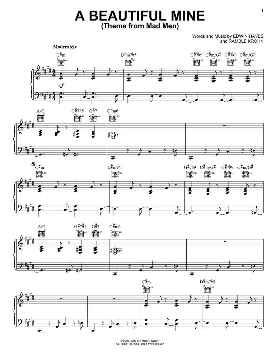 A Beautiful Mine (Theme from Mad Men) Piano Solo scores gallery preview page 1