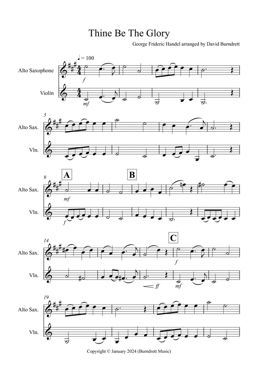 Thine Be The Glory for Alto Saxophone and Violin Duet image number null