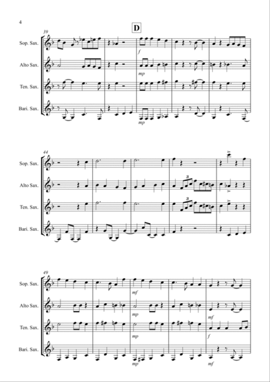 Joy to the World (Jazzy Style!) for Saxophone Quartet Saxophone Quartet scores gallery preview page 4
