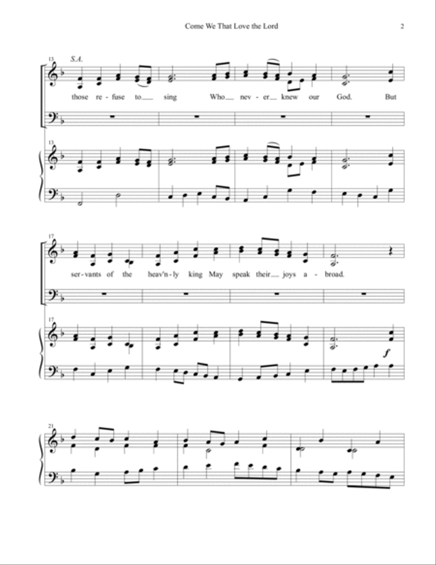Come We That Love the Lord 4-Part scores gallery preview page 3