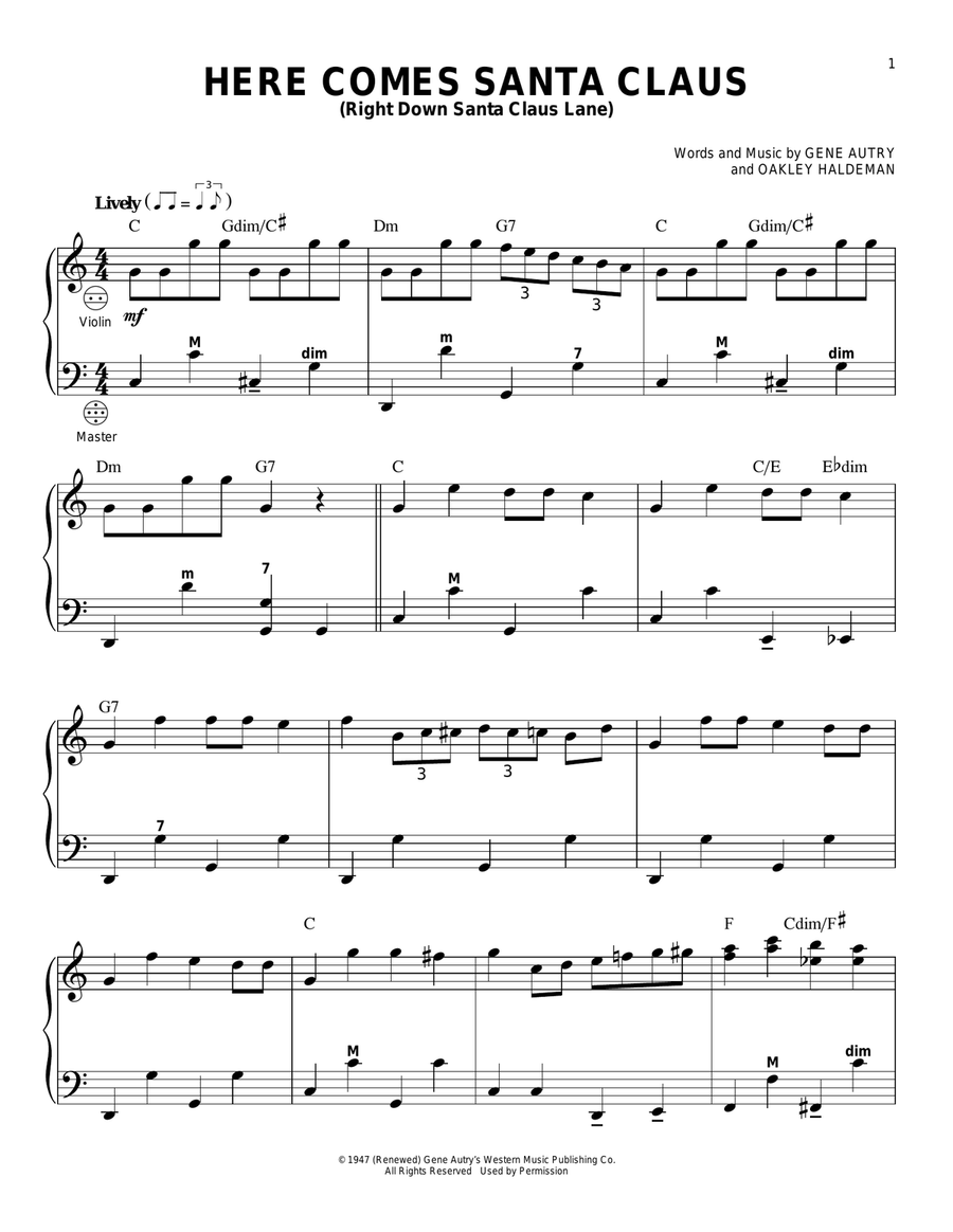 Here Comes Santa Claus (Right Down Santa Claus Lane) Accordion scores gallery preview page 1