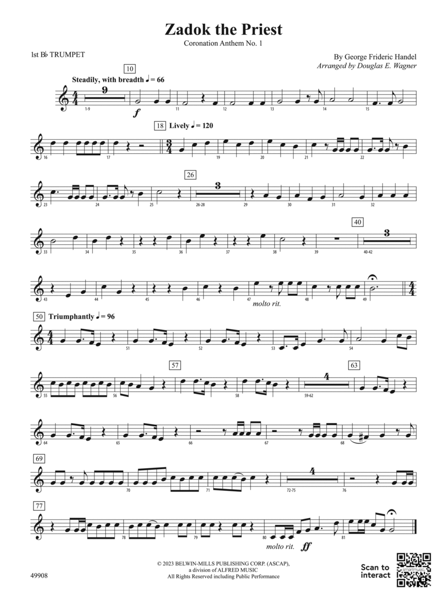 Zadok the Priest: 1st B-flat Trumpet String Orchestra scores gallery preview page 1