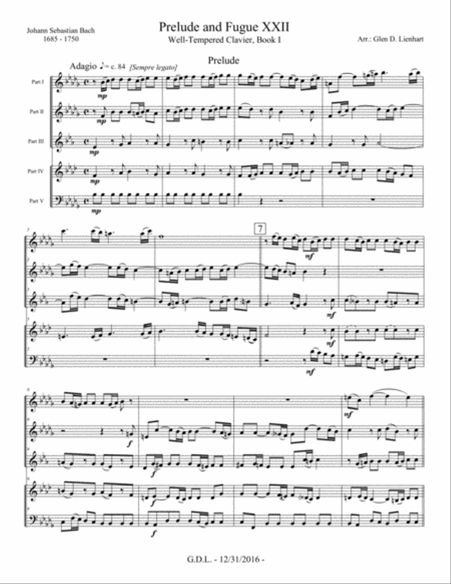 Prelude and Fugue XXII (Woodwind Quintet) Woodwind Quintet scores gallery preview page 2