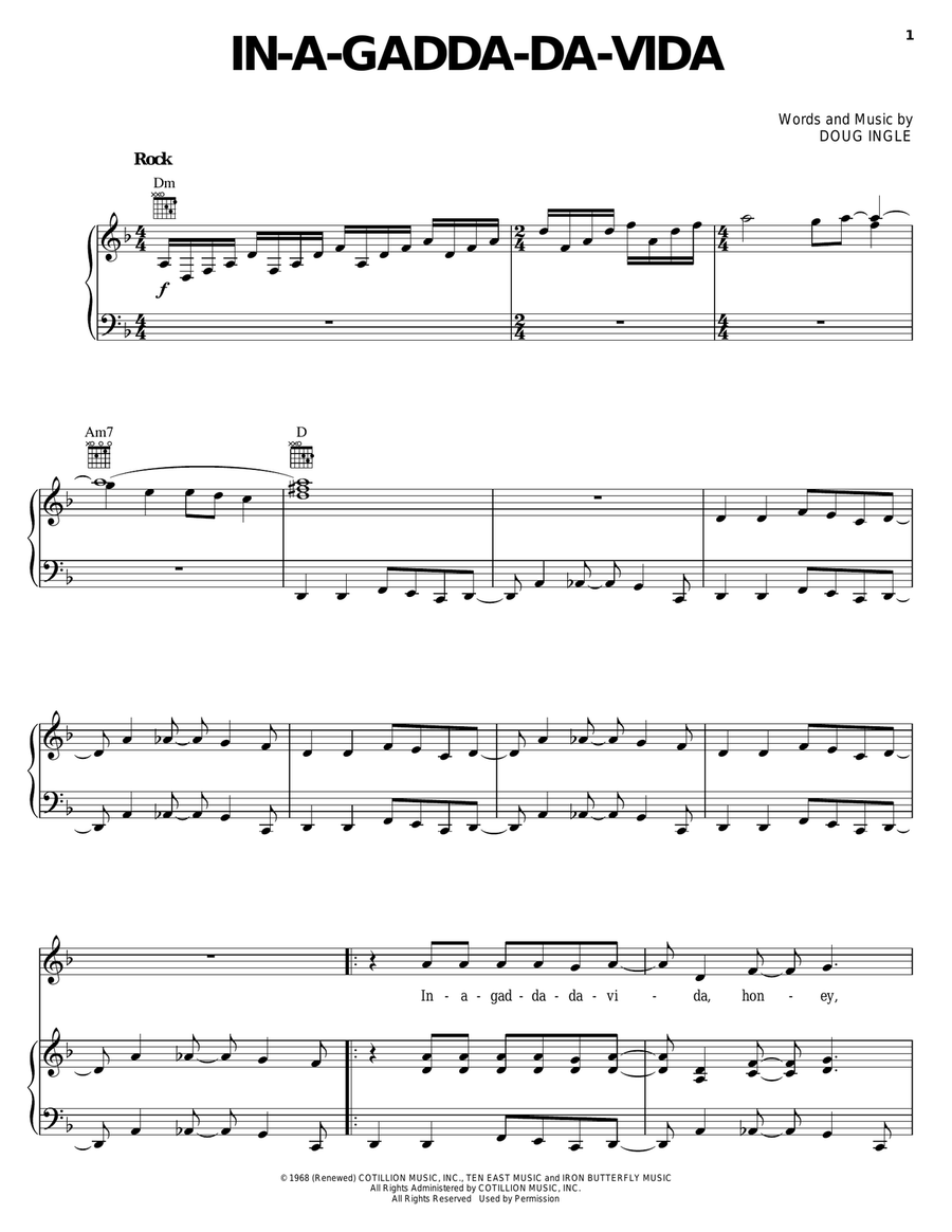 In-A-Gadda-Da-Vida Piano, Vocal, Guitar scores gallery preview page 1