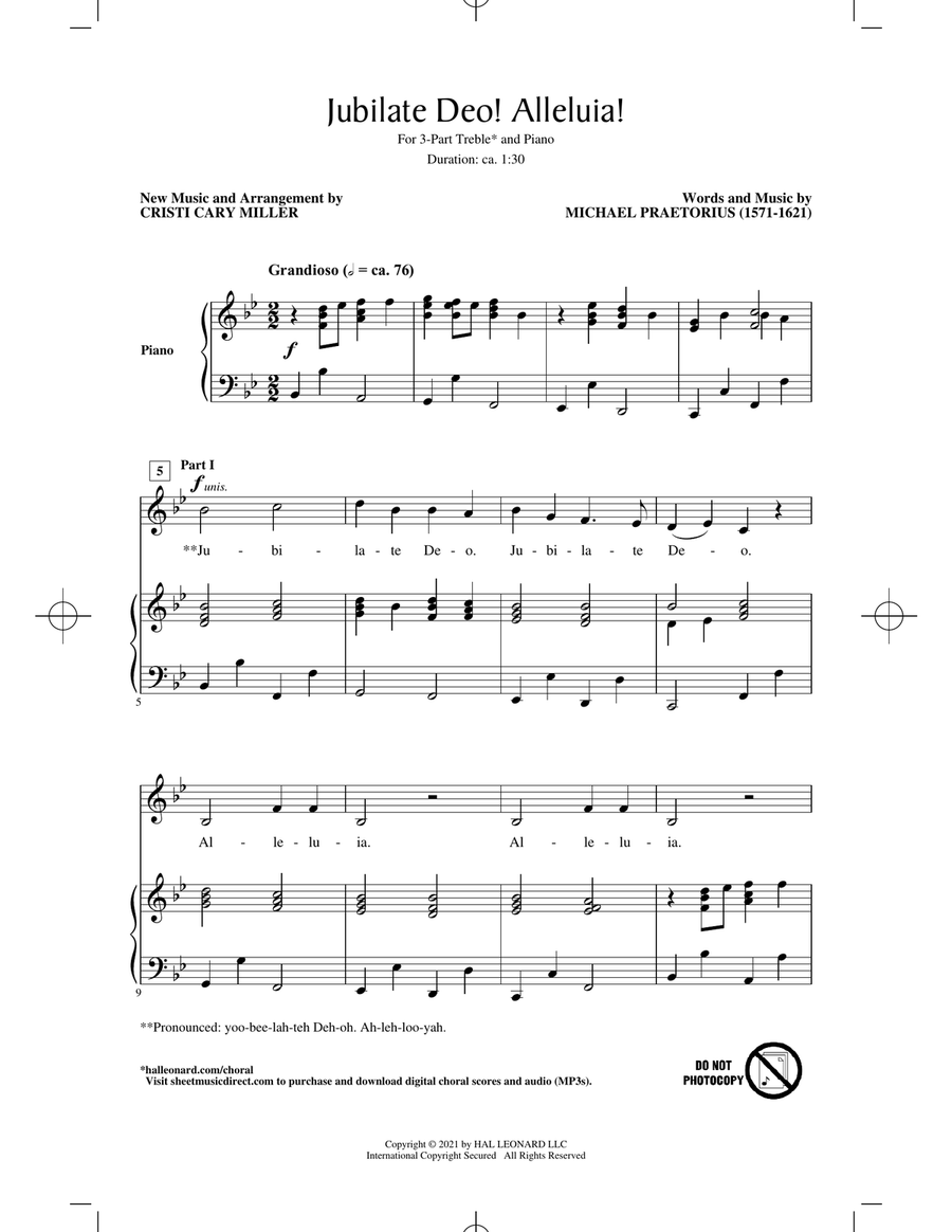Jubilate Deo! Alleluia! (arr. Cristi Cary Miller) 3-Part scores gallery preview page 1