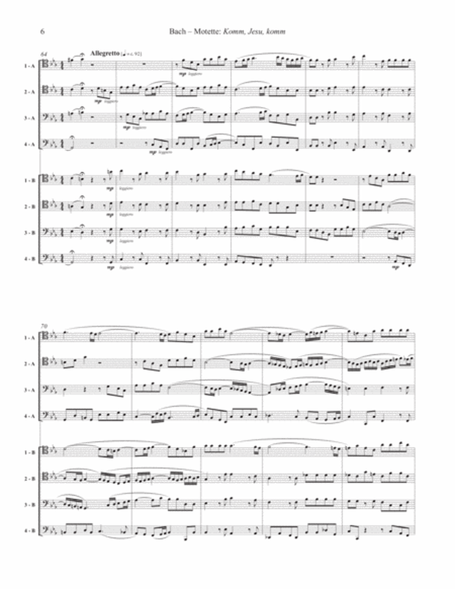 Motet Komm, Jesus, komm (Come, Jesus, come) BWV 229 for 8-part Trombone Ensemble