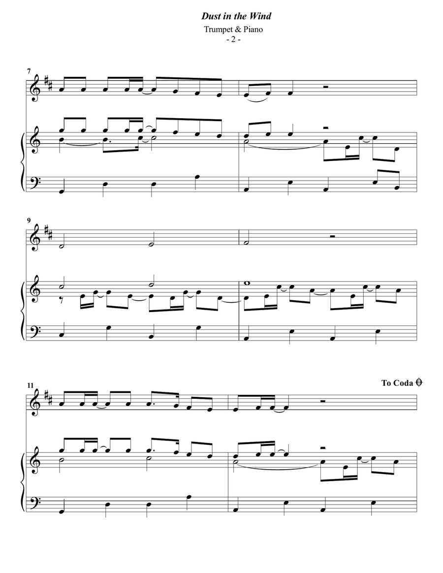Dust In The Wind B-Flat Trumpet scores gallery preview page 2