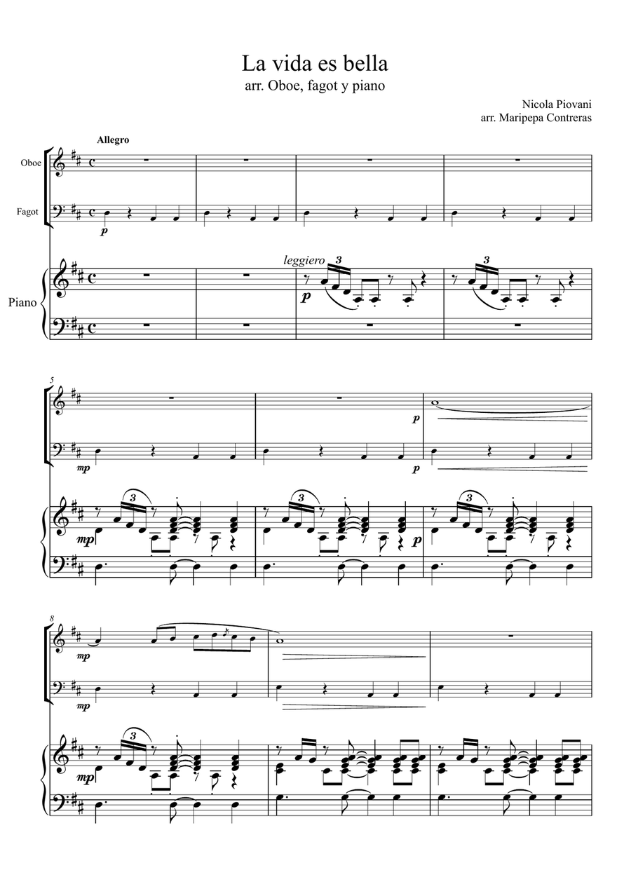 Life Is Beautiful (la Vita E Bella) Woodwind Duet scores gallery preview page 1