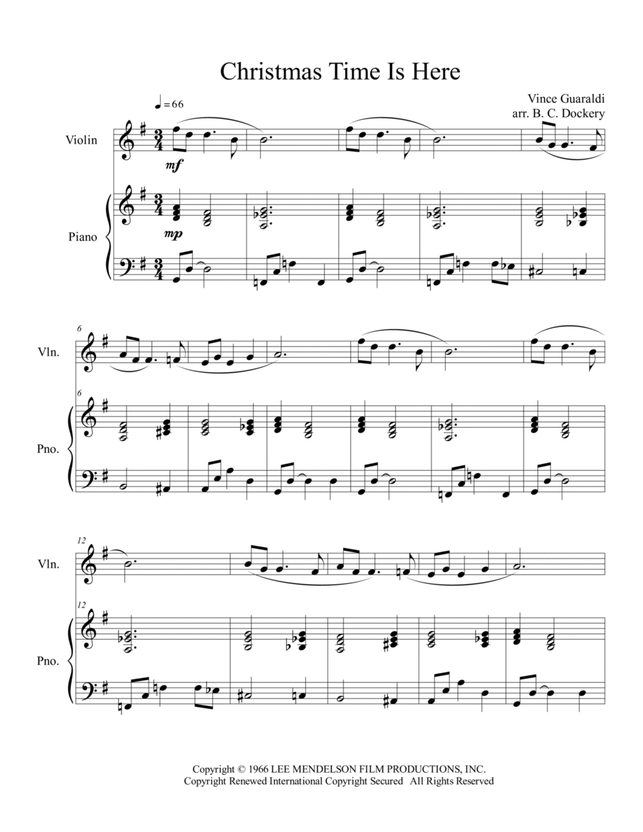 Christmas Time Is Here Violin Solo scores gallery preview page 1