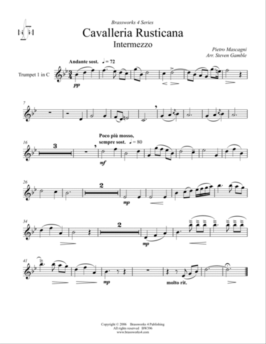 Cavalleria Rusticana - Intermezzo Brass Quintet scores gallery preview page 4