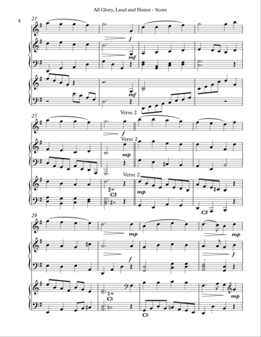 All Glory, Laud and Honor Trio for Violin, Harp and Piano Pedal Harp scores gallery preview page 4