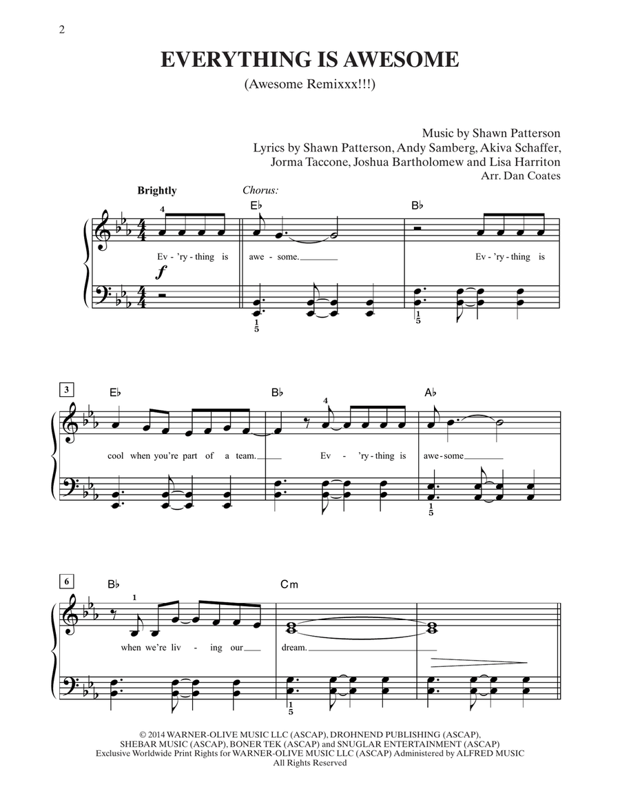 Everything Is Awesome (from The Lego Movie) (arr. Dan Coates) Easy Piano scores gallery preview page 1